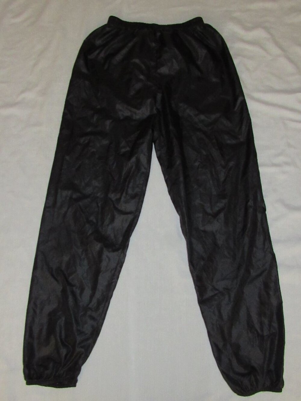 Vtg 90s Body Wrappers Black Swooshy Nylon Windbreaker Track Pants Jogger Adult S